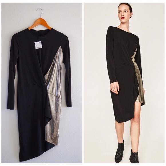 Zara Dresses & Skirts - Zara black gold shimmer dress